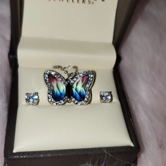 Crystal Sterling Silver Studs and Butterfly Neckla - Picture 8 of 11